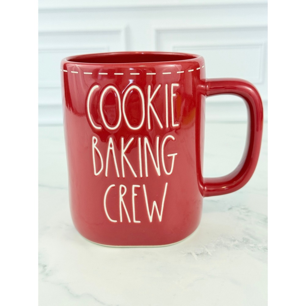 Rae Dunn "Cookie Baking Crew" Large Letters Red White 4 3/4" Mug